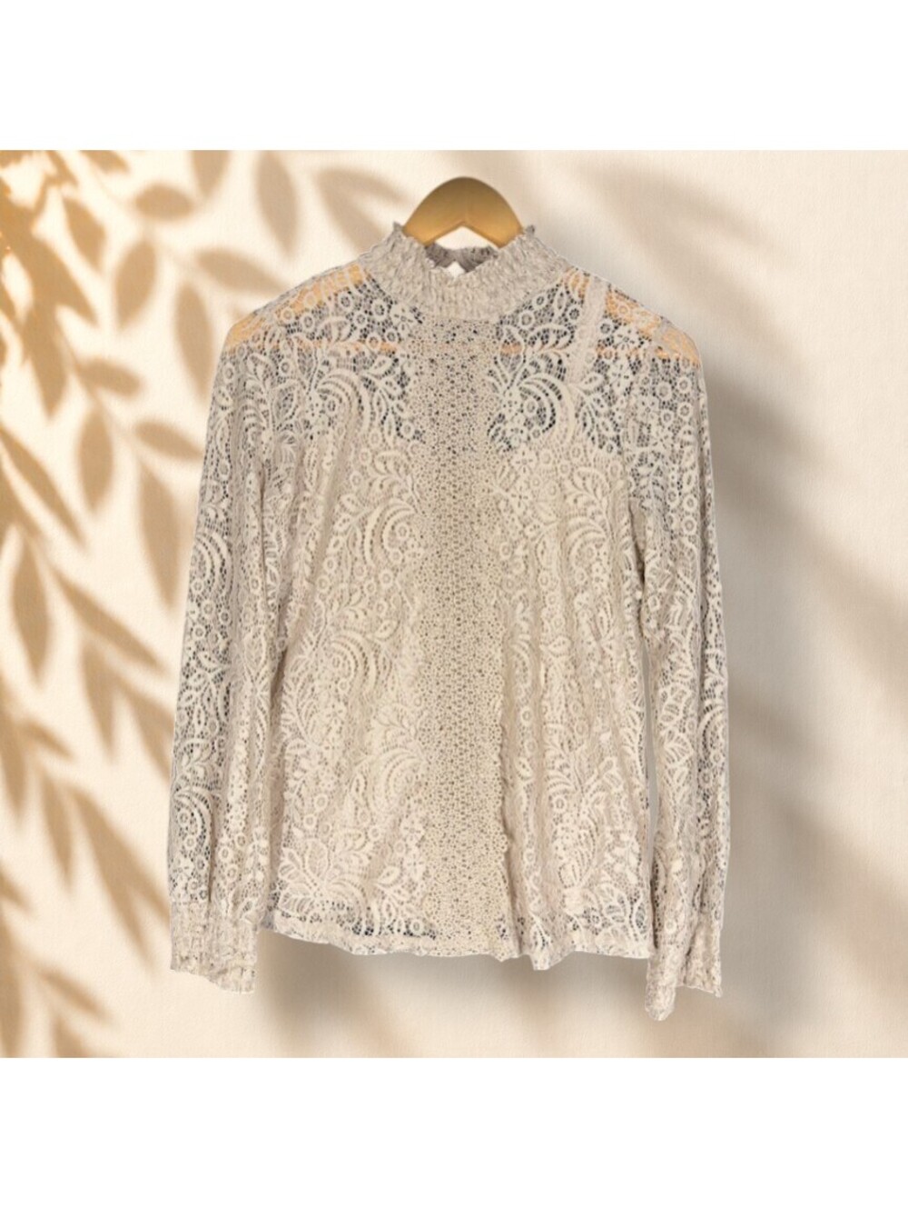 Cable & Gauge Blouse Women S Small Brown Floral Crochet Long Sleeve Casual